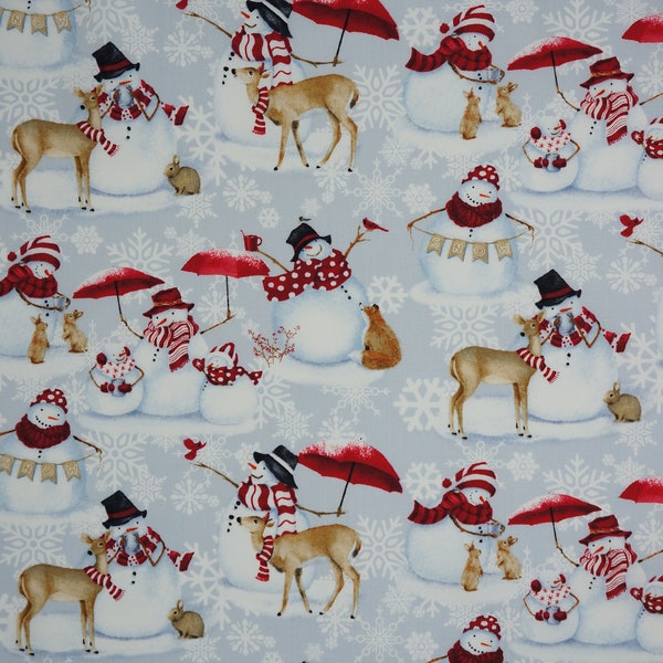 Snowman & Animal Allover on Gray From Henry Glass By Barb Tourtillotte Christmas Quilting Cotton Fabric 9704-90