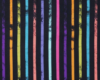 Rainbow Stripe Fabric, Multi Weathered Stripe on Black by Dear Stella Quilting Cotton Fabric, Colorful Stripe Fabric, DPJ2778 MULTI