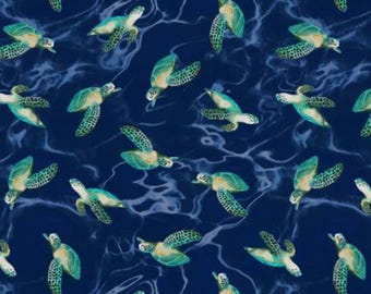 Sea Turtle Fabric, Deep Sea Turtle Jam Digitally Printed by Windham Quilting Cotton Fabric, Swimming Turtles Fabric, 54330-4