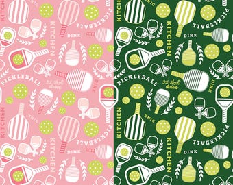 Pickleball Fabric, Pickleball Main on Pink or Green by My Mind's Eye for Riley Blake Quilting Cotton Fabric C16200