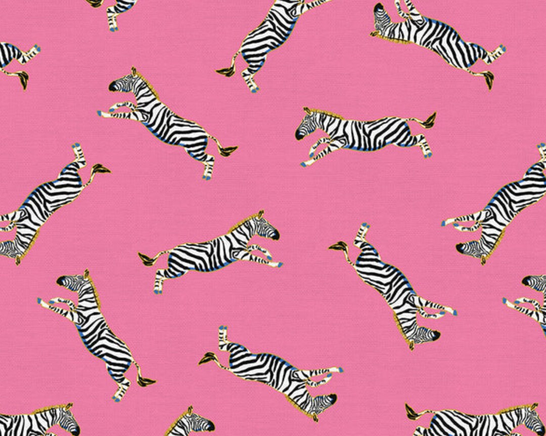 Pink Zebra Fabric, Tossed Zebra Hot Pink Wild Expedition by Paintbrush