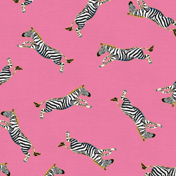Pink Zebra Fabric, Tossed Zebra Hot Pink Wild Expedition by Paintbrush Studios Quilting Cotton Fabric