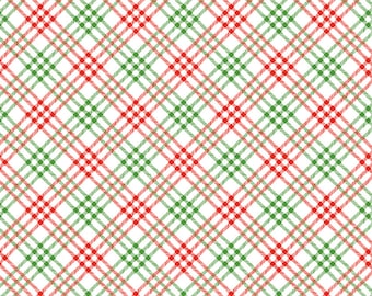 Christmas Plaid Fabric, Christmas Joy White Riley Blake Quilting Cotton Fabric, Green Red and White Plaid Fabric, Christmas Colors Plaid