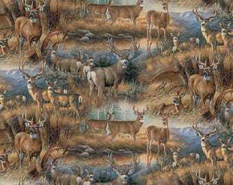 Tissu à motif cerf, scène réaliste de cerf par David Textiles, tissu en coton fantaisie