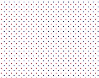 Patriotic Swiss Dot Blender Fabric, Blue and Red Swiss Dots on White by Riley Blake Designs Quilting Cotton Fabric, C660-PATRIOTIC