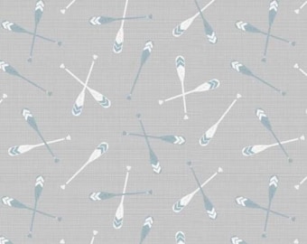 Lake Life Fabric, Canoe Paddle Toss on Gray by PDR Lake Retreat Collection by PDR for Wilmington Prints Quilting Cotton Fabric, 59035-914