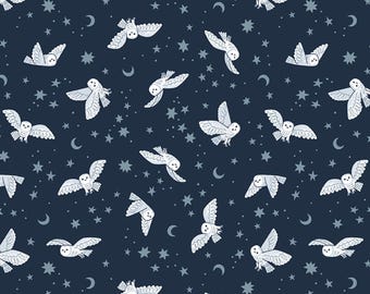 Owl Fabric, Night Owls Twilight Creatures on Indigo by Natàlia Juan Abelló for Riley Blake Quilting Cotton Fabric, C15362-INDIGO