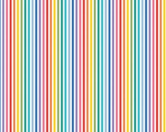 Rainbow Stripe Fabric, Rainbow 1/8" Stripe on White by Riley Blake Designs Quilting Cotton Fabric, C495-RAINBOW