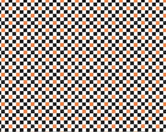Halloween Checkered Fabric, Orange and Black 1/4" Checkered from the Check Please Collection by Riley Blake Designs, C820-HALLOWEEN
