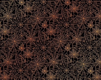 Spiderweb Fabric, Orange and Yellow Ombre Spiderweb on Black by Timeless Treasures Quilting Cotton Fabric, Spider Web Fabric