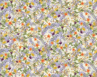 Spring Floral Fabric, Floral Spray Cream Locally Grown by Beth Albert Quilting Cotton Fabric by 3 Wishes Fabric