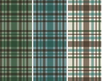 Plaid Fabric, Let's Get Lost in the Woods Plaid on Green, Teal or Cream by Tara Reed Riley Blake Designs Quilting Cotton Fabric C15123