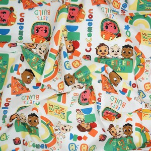 Cocomelon Fabric, Tossed Lets Build Kids on White Licensed by David Textiles Novelty Cotton Fabric, JJ Fabric, Cody and Nina Cocomelon image 6