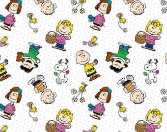 Easter Snoopy Woodstock, Charlie Brown & the Gang, Easter Fabric Peanuts Novelty Cotton Fabric Licensed by Springs Creative CP75489