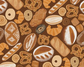 Sourdough Bread Fabric, I Love Carbs on Dark Brown by Camelot Quilting Cotton Fabric