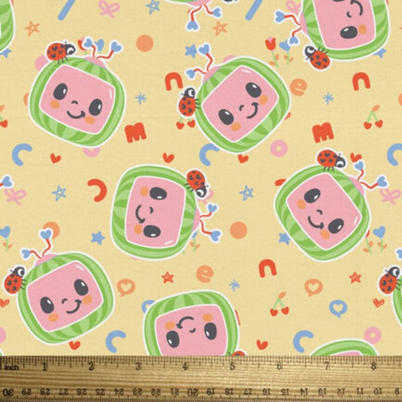 Cocomelon Fabric, Watermelon Tossed Cute TV Licensed by David Textiles Novelty Cotton Fabric, JJ Fabric, Cocomelon Watermelon image 2