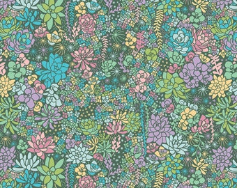 Succulent Fabric, Arid Oasis Main Hunter Riley Blake Quilting Cotton Fabric, Echevaria Fabric, Aeonium Fabric, Gardening Fabric