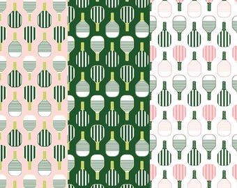 Pickleball Fabric, Pickleball Paddles on Pink Green or White by My Mind's Eye for Riley Blake Quilting Cotton Fabric