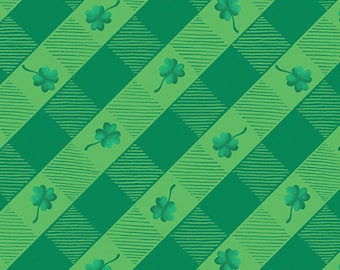 St Patrick's Day Buffalo Check Fabric, Lucky Plaid Clover by Andi Metz for Kanvas Studio Quilting Cotton Fabric, Lucky Gnomes