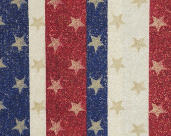 Patriotic Sparkle Stars on Stripes Novelty Cotton Fabric