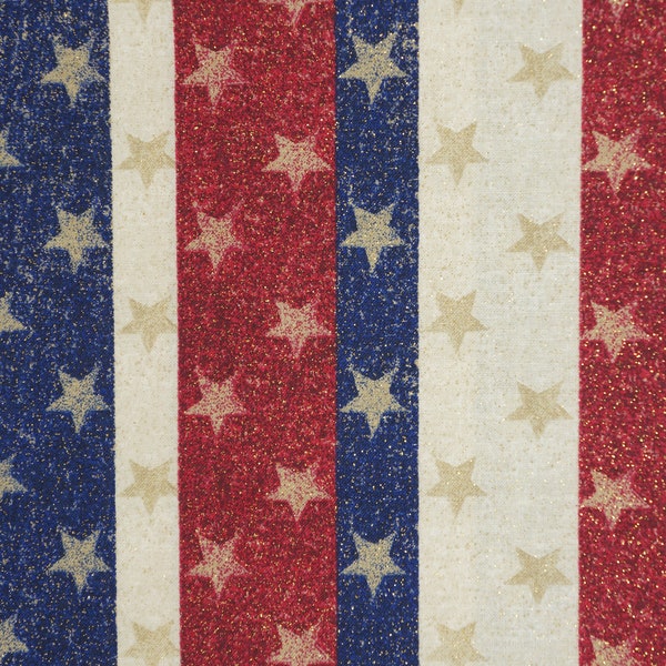 Patriotic Sparkle Stars on Stripes Novelty Cotton Fabric