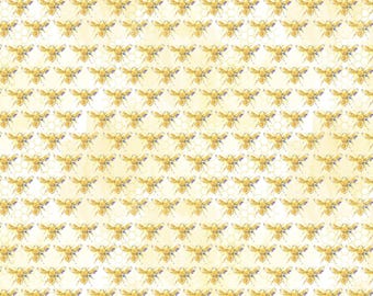 Honey Bee Fabric, Bee Happy from the Welcome to our Hive Collection by Camelot Quilting Cotton Fabric, Yellow Napoleonic Bee Fabric