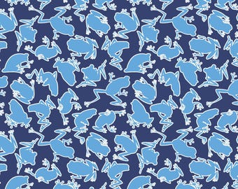 Frog Fabric, Camo Frogs Glow on Royal Blue by Kanvas Studio for Benartex Quilting Cotton, Frog Outline Fabric, 14898G-57