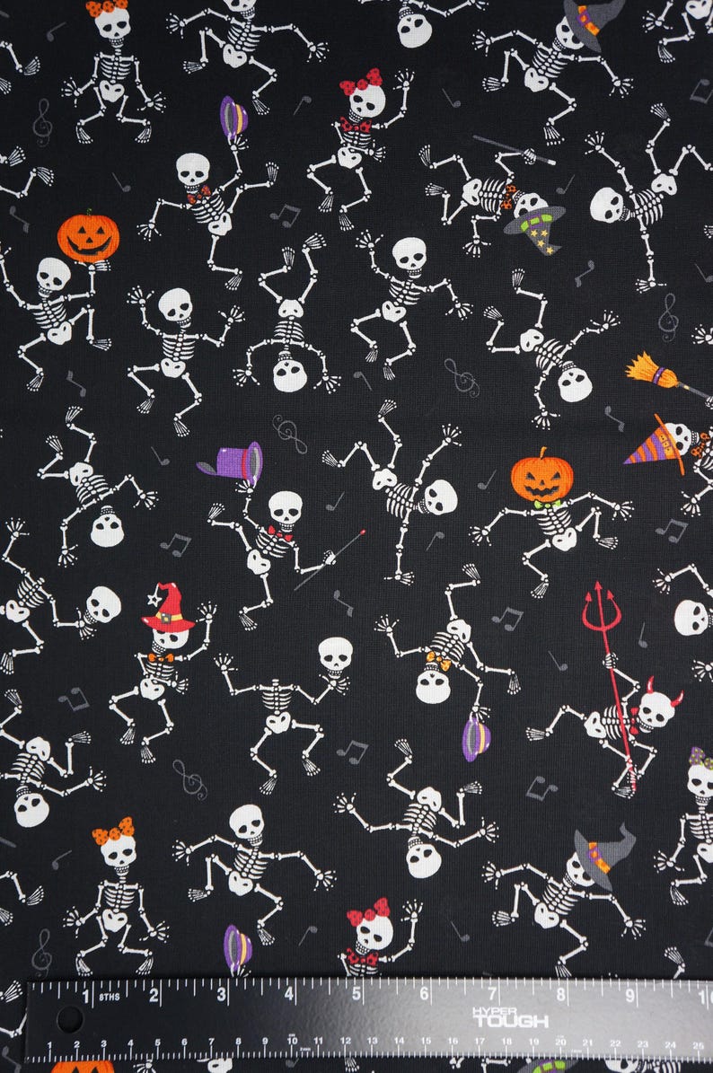 Dancing Halloween Skeletons Novelty Cotton Fabric by Fabric Traditions, Skeletons in Halloween Costumes image 4