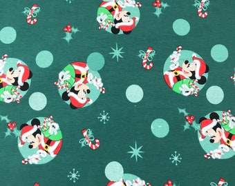 Mickey Mouse Santa Candy Cane Christmas Licensed Knit Fabric Disney Fabric 95% Cotton 5Percent Spandex 58"Wide by the half yard and Yard