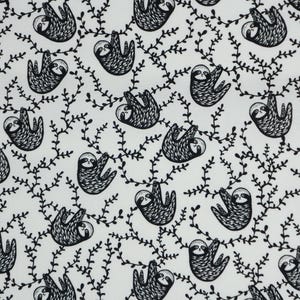 Black and White Sloths By Dear Stella Quilting Cotton Fabric, Small Print Sloths, ST-WG1985WHITE, ABC Menagerie by Wee Gallery Collection image 2