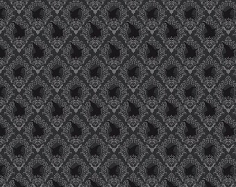 Witches and Bats Damask Fabric, Damask on Charcoal Spooky Schoolhouse by Melissa Mortenson Riley Blake Quilting Cotton Fabric