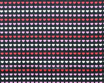 Pink and Red Hearts On Black Glitter Valentine's Day Cotton Fabric, Hearts Lines on Black, Black Valentine's Day Fabric, Small Heart Fabric