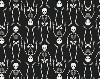 Skeleton Fabric, Harvest Moon Skeletons on Black by Dear Stella Quilting Cotton Fabric, STELLA-D2817