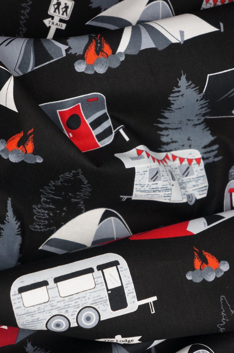 Camping Fabric, Gone Camping on Black Great Outdoors by Benartex Kanvas Studio Quilting Cotton Fabric, Camping Gear Fabric, 12937-12B image 6