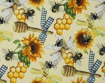 Honey Bee Fabric, Honeybees on Yellow by David Textiles Novelty Cotton Fabric, Honey Dipper Fabric