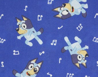 Bluey Fabric, Disney Junior Bluey Dance Mode Music on Dark Blue Licensed by Springs Creative Novelty Cotton Fabric, Disney Bluey Fabric