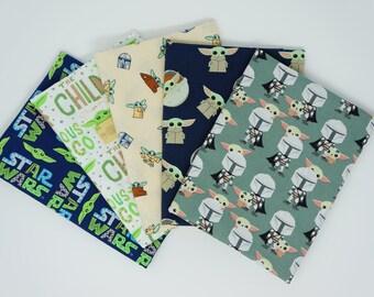 5 Fat Quarter Bundle- Baby Yoda Grogru Star Wars Mandalorian Licensed Novelty Quilt Cotton Fabric