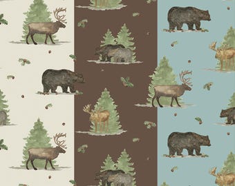Cabin Fabric, Lost in the Woods Main by Tara Reed Riley Blake Designs Quilting Cotton Fabric Bears Camping Fabric, C15120
