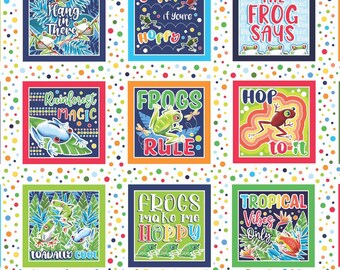 Rainforest Squares Fabric, Rainforest Glow Boxes Panel 24"x44" by Kanvas Studio for Benartex Quilting Cotton, Multiple Quantities Continuous