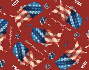 Patriotic Fabric, Letters from Home Main on Red by Riley Blake Quilting Cotton Fabric, United States Flag Fabric, Quilt of Valor Fabric