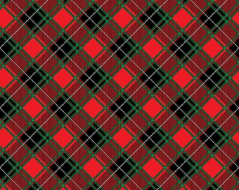 Christmas Plaid Fabric, Holiday Bias Plaid on Red Sugar and Spice by Nicole DeCamp by Benartex Kanvas Studio Quilting Cotton Fabric 14572-10