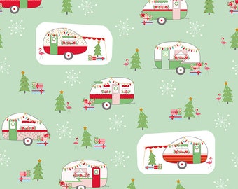 Christmas Campers on Mint by Riley Blake Christmas Adventure Collection Quilting Cotton Fabric SC10730-SWEETMINT