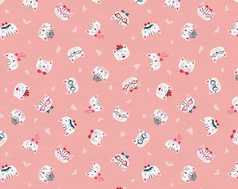 Love Cats Faces on Pink, Valentines Fabric by Zirkus Design Studio from Paintbrush Studios Quilting Cotton, Valentine's Day Cat Fabric