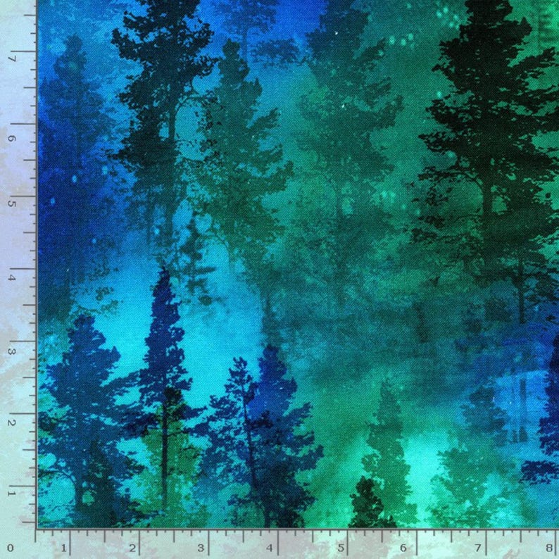 Northern Lights Wideback Fabric, Aurora Forest Trees by Timeless Treasures Quilting Cotton Fabric, Aurora Borealis Fabric, CD8960-GREEN imagem 2