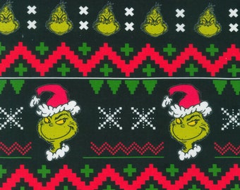Grinch Fabric, Grinch Ugly Sweater How the Grinch Stole Christmas Licensed Robert Kaufman Novelty Cotton Fabric