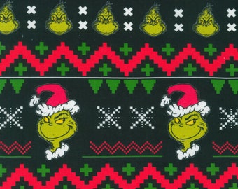 Grinch Fabric, Grinch Ugly Sweater How the Grinch Stole Christmas Licensed Robert Kaufman Novelty Cotton Fabric