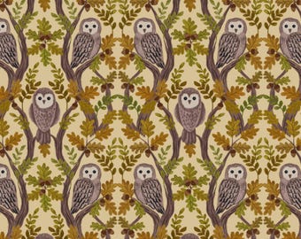 Owl Fabric, Wise Owls on Light Gold Old Quercus by Lewis and Irene Quilting Cotton Fabric A932.A