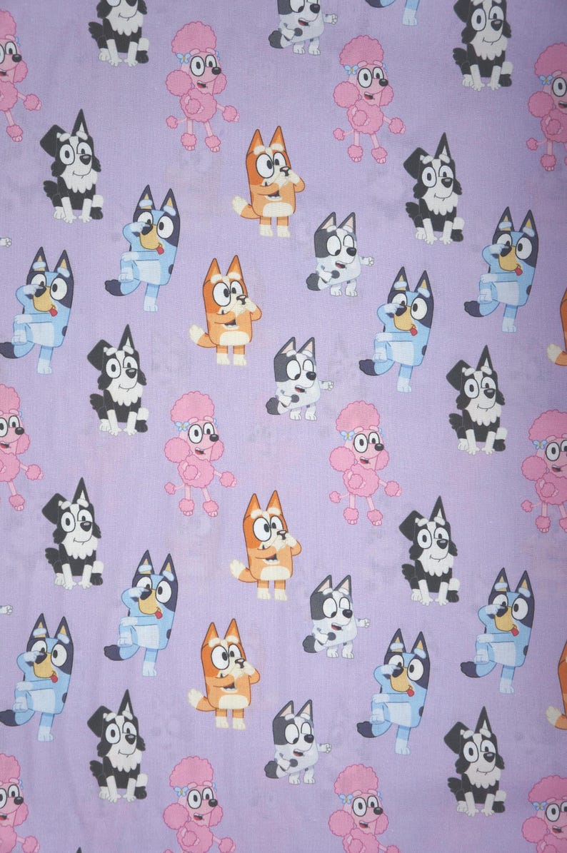 Bluey Fabric, Playful Bluey and Friends on Purple Licensed by Springs ...
