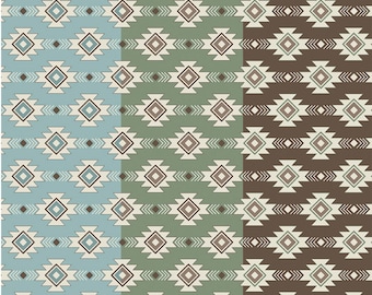 Southwest Fabric, Lost in the Woods Geometric on Blue, Sage or Brown by Tara Reed Riley Blake Designs Quilting Cotton Fabric C15122