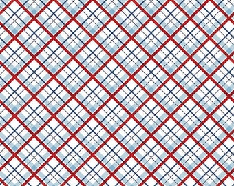 Patriotic Plaid Fabric, Diagonal Patriotic Plaid by Lori Whitlock for Riley Blake Quilting Cotton Fabric, July 4th Plaid Fabric C15716-WHITE